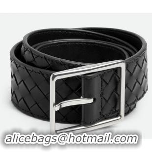 ​Well Crafted Bottega Veneta Intrecciato Piccolo Calfskin Leather Belt Width 3.5cm 796783 Black