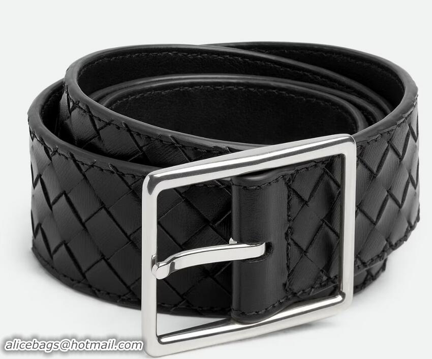 ​Well Crafted Bottega Veneta Intrecciato Piccolo Calfskin Leather Belt Width 3.5cm 796783 Black