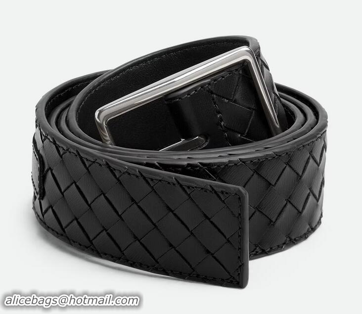 ​Well Crafted Bottega Veneta Intrecciato Piccolo Calfskin Leather Belt Width 3.5cm 796783 Black