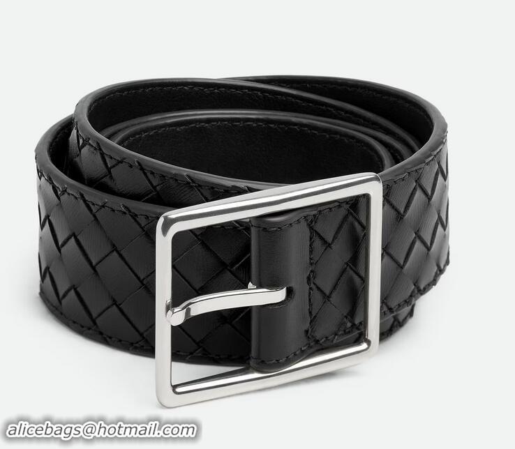 ​Well Crafted Bottega Veneta Intrecciato Piccolo Calfskin Leather Belt Width 3.5cm 796783 Black