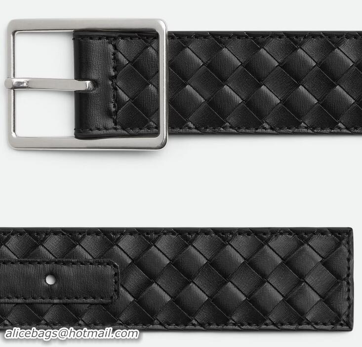 ​Well Crafted Bottega Veneta Intrecciato Piccolo Calfskin Leather Belt Width 3.5cm 796783 Black