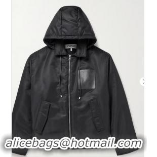 ​Trendy Design Loewe Hooded Leather-trimmed Jacket L6327 Black