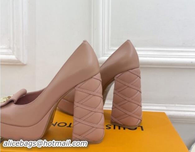 Good Quality Louis Vuitton Shake Platform Pumps 12cm in Pink Leather with Quilted Heel 1015026