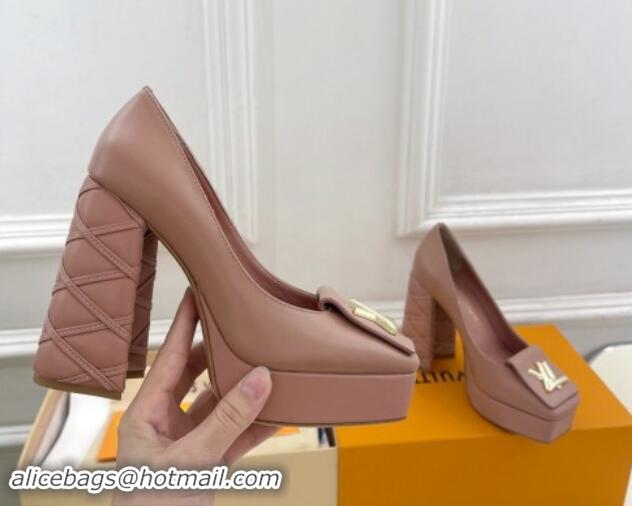 Good Quality Louis Vuitton Shake Platform Pumps 12cm in Pink Leather with Quilted Heel 1015026