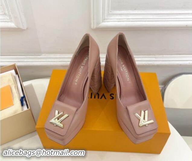 Good Quality Louis Vuitton Shake Platform Pumps 12cm in Pink Leather with Quilted Heel 1015026