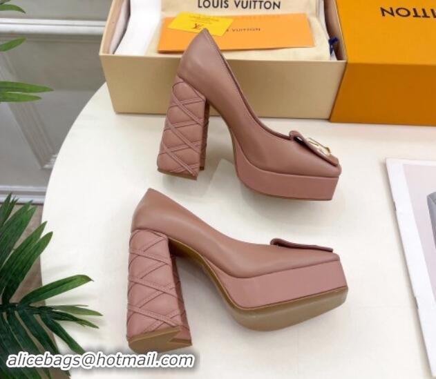 Good Quality Louis Vuitton Shake Platform Pumps 12cm in Pink Leather with Quilted Heel 1015026