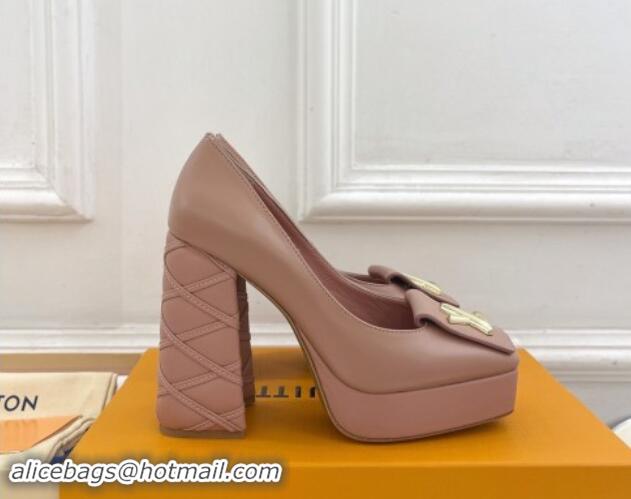 Good Quality Louis Vuitton Shake Platform Pumps 12cm in Pink Leather with Quilted Heel 1015026