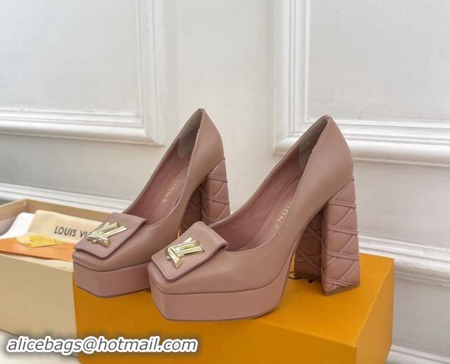 Good Quality Louis Vuitton Shake Platform Pumps 12cm in Pink Leather with Quilted Heel 1015026