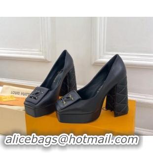 Classic Hot Louis Vuitton Shake Platform Pumps 12cm in Black Calf Leather with Quilted Heel 1015027