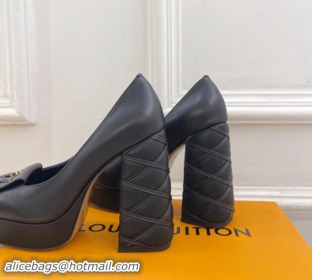 Classic Hot Louis Vuitton Shake Platform Pumps 12cm in Black Calf Leather with Quilted Heel 1015027