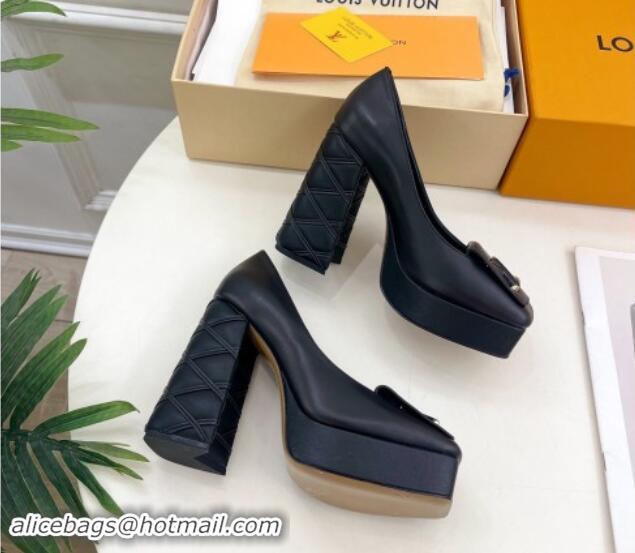 Classic Hot Louis Vuitton Shake Platform Pumps 12cm in Black Calf Leather with Quilted Heel 1015027