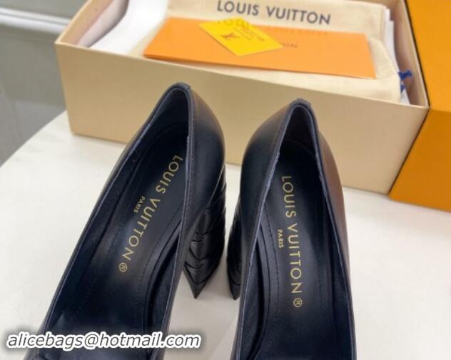 Classic Hot Louis Vuitton Shake Platform Pumps 12cm in Black Calf Leather with Quilted Heel 1015027