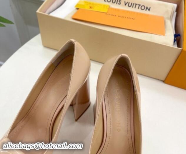 Grade Quality Louis Vuitton Shake Platform Pumps 12cm in Beige Patent Leather with Quilted Heel 1015028