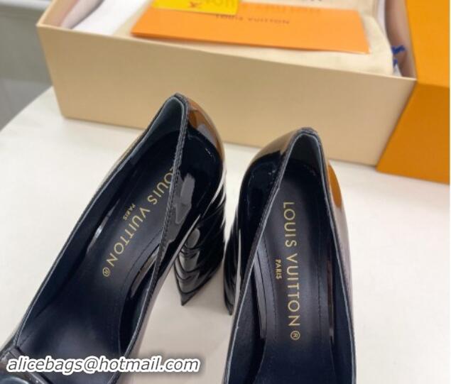 Best Grade Louis Vuitton Shake Platform Pumps 12cm in Black Patent Leather with Quilted Heel 1015029