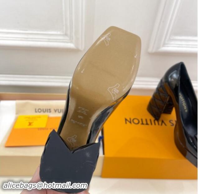 Best Grade Louis Vuitton Shake Platform Pumps 12cm in Black Patent Leather with Quilted Heel 1015029