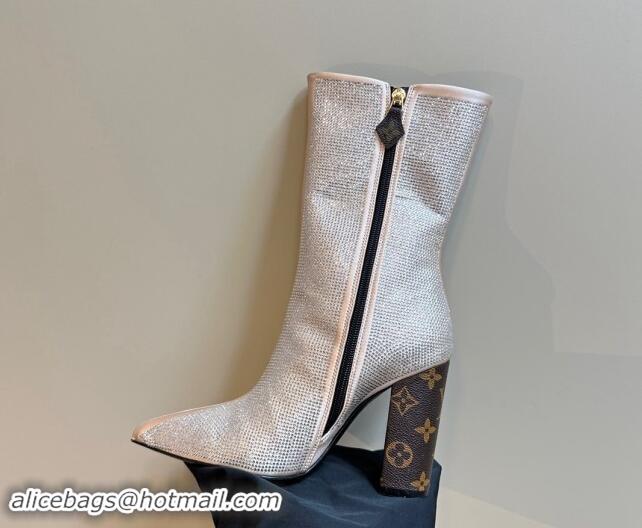 Luxurious Louis Vuitton Strass Heel Ankle Boots Nude 1015030