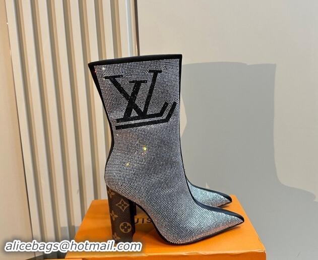 Good Looking Louis Vuitton Strass Heel Ankle Boots Black 1015032