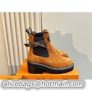 Low Price Louis Vuitton LV Beaubourg Ankle Boots 4cm in Suede with Buckle Yellow 1015033