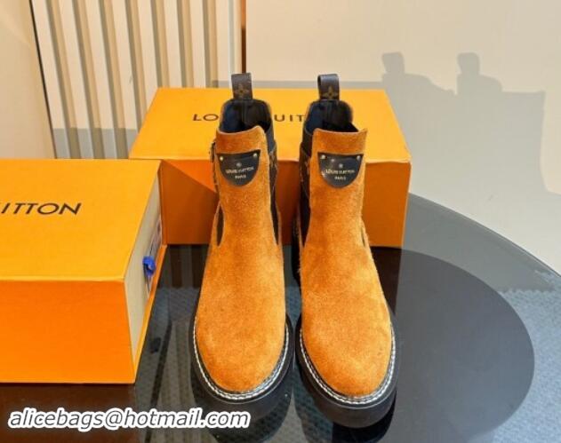 Low Price Louis Vuitton LV Beaubourg Ankle Boots 4cm in Suede with Buckle Yellow 1015033