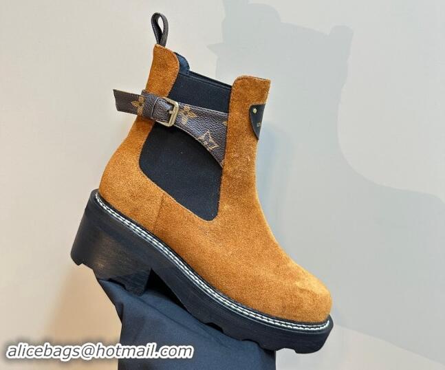 Low Price Louis Vuitton LV Beaubourg Ankle Boots 4cm in Suede with Buckle Yellow 1015033