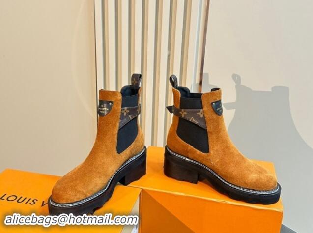 Low Price Louis Vuitton LV Beaubourg Ankle Boots 4cm in Suede with Buckle Yellow 1015033