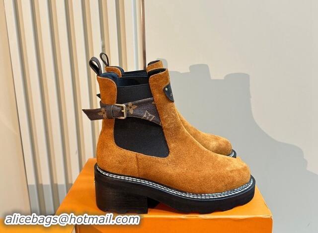 Low Price Louis Vuitton LV Beaubourg Ankle Boots 4cm in Suede with Buckle Yellow 1015033