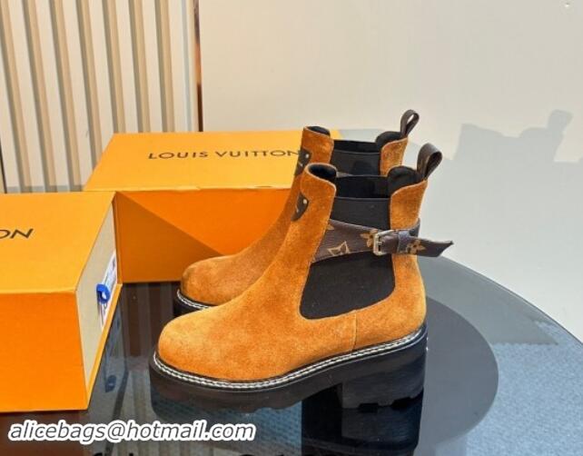 Low Price Louis Vuitton LV Beaubourg Ankle Boots 4cm in Suede with Buckle Yellow 1015033