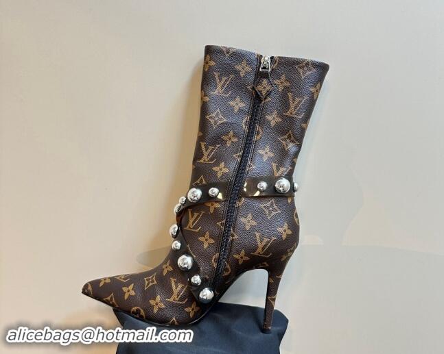 Sophisticated Louis Vuitton Monogram Canvas Ankle Boots with Studs Buckle 1015038