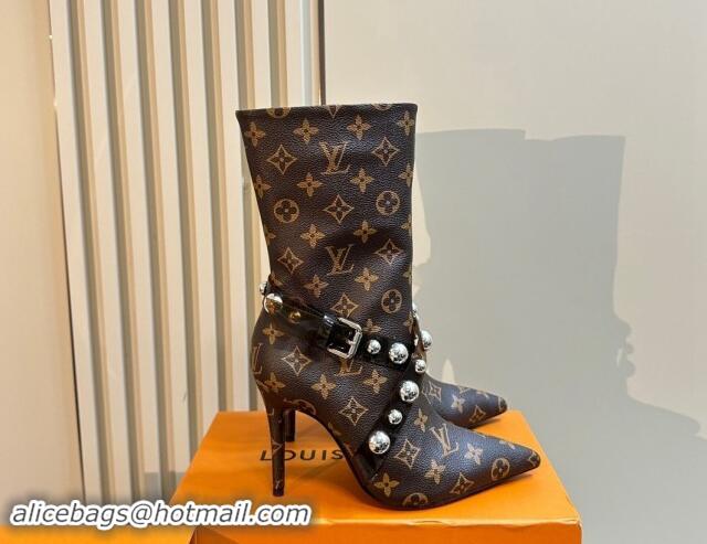 Sophisticated Louis Vuitton Monogram Canvas Ankle Boots with Studs Buckle 1015038