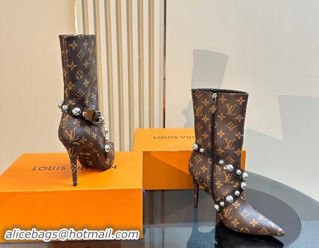 Sophisticated Louis Vuitton Monogram Canvas Ankle Boots with Studs Buckle 1015038