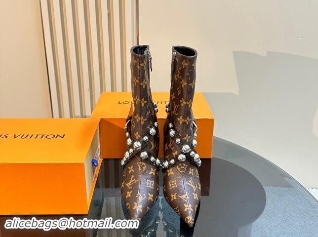 Sophisticated Louis Vuitton Monogram Canvas Ankle Boots with Studs Buckle 1015038