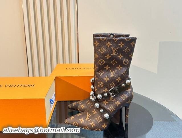 Sophisticated Louis Vuitton Monogram Canvas Ankle Boots with Studs Buckle 1015038