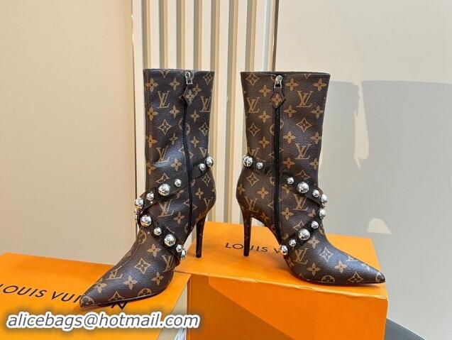 Sophisticated Louis Vuitton Monogram Canvas Ankle Boots with Studs Buckle 1015038