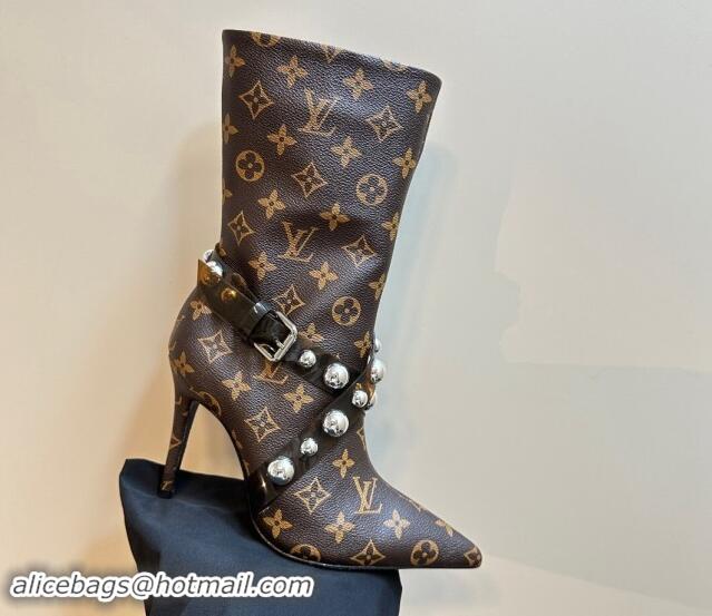 Sophisticated Louis Vuitton Monogram Canvas Ankle Boots with Studs Buckle 1015038