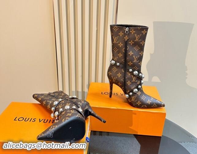 Sophisticated Louis Vuitton Monogram Canvas Ankle Boots with Studs Buckle 1015038