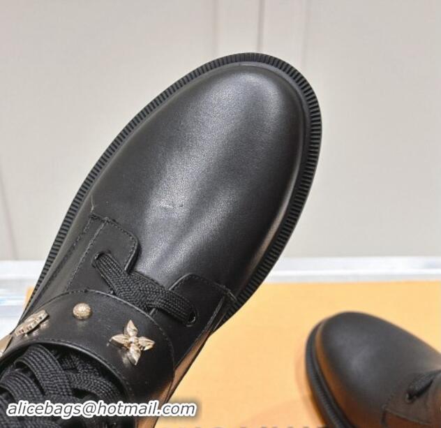 Luxury Louis Vuitton Citizen Flat Ranger Ankle Boots with Logo Strap in Black Calf Leather 1015043