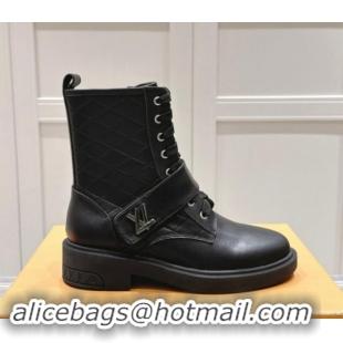 Shop Cheap Louis Vuitton Citizen Flat Ranger Ankle Boots with LV Strap in Black Calf Leather 1015046