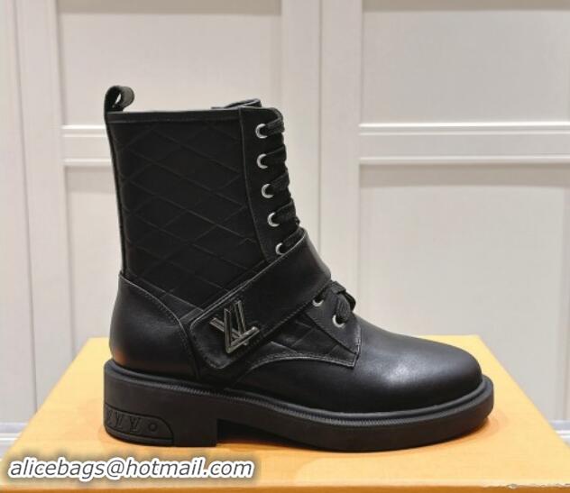 Shop Cheap Louis Vuitton Citizen Flat Ranger Ankle Boots with LV Strap in Black Calf Leather 1015046