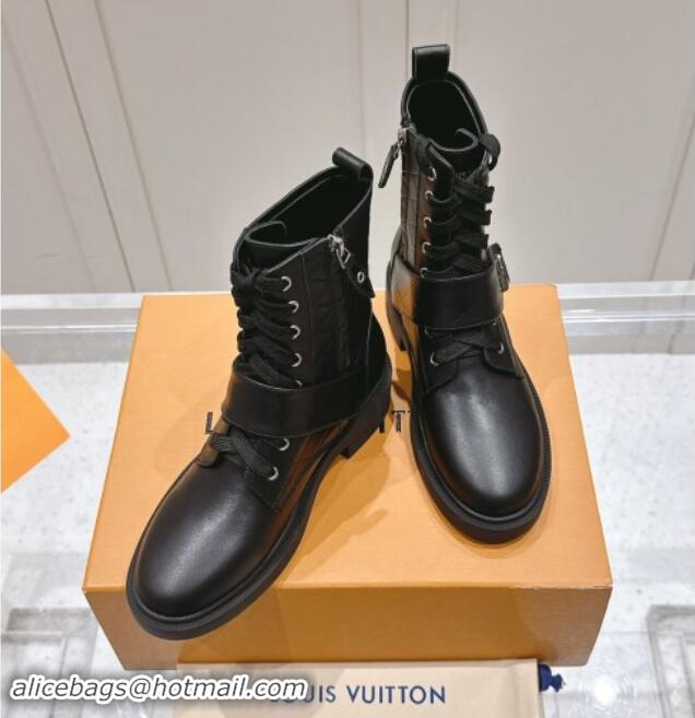 Shop Cheap Louis Vuitton Citizen Flat Ranger Ankle Boots with LV Strap in Black Calf Leather 1015046