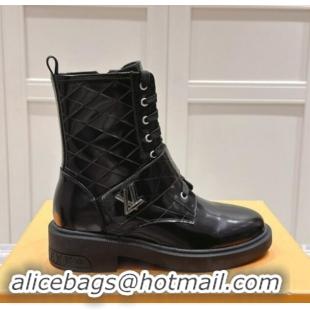 Unique Style Louis Vuitton Citizen Flat Ranger Ankle Boots with LV Strap in Black Shiny Leather 1015047