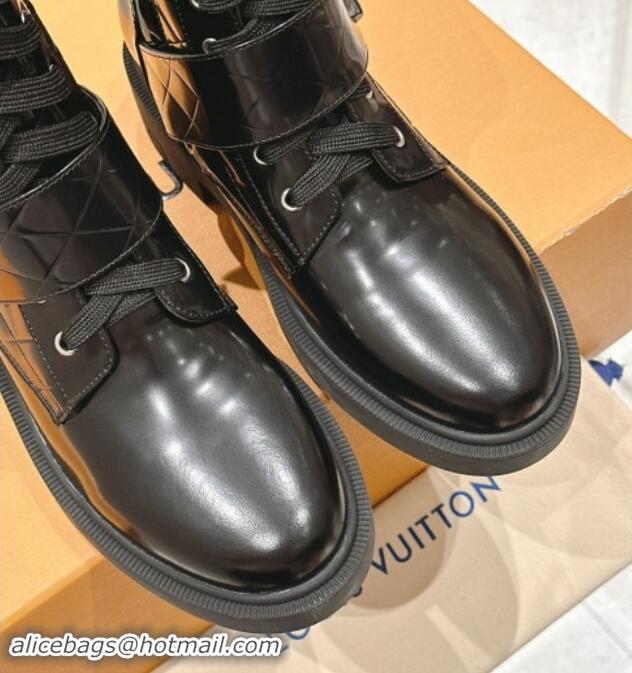 Unique Style Louis Vuitton Citizen Flat Ranger Ankle Boots with LV Strap in Black Shiny Leather 1015047