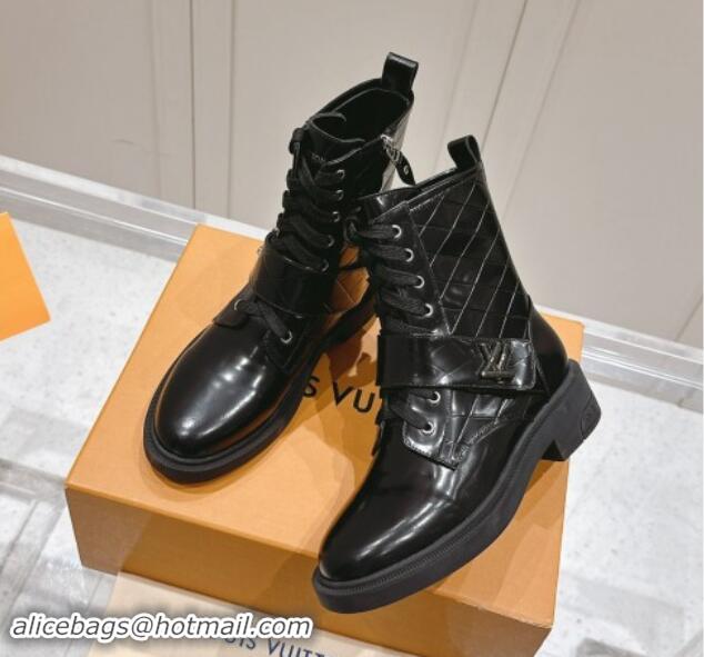 Unique Style Louis Vuitton Citizen Flat Ranger Ankle Boots with LV Strap in Black Shiny Leather 1015047