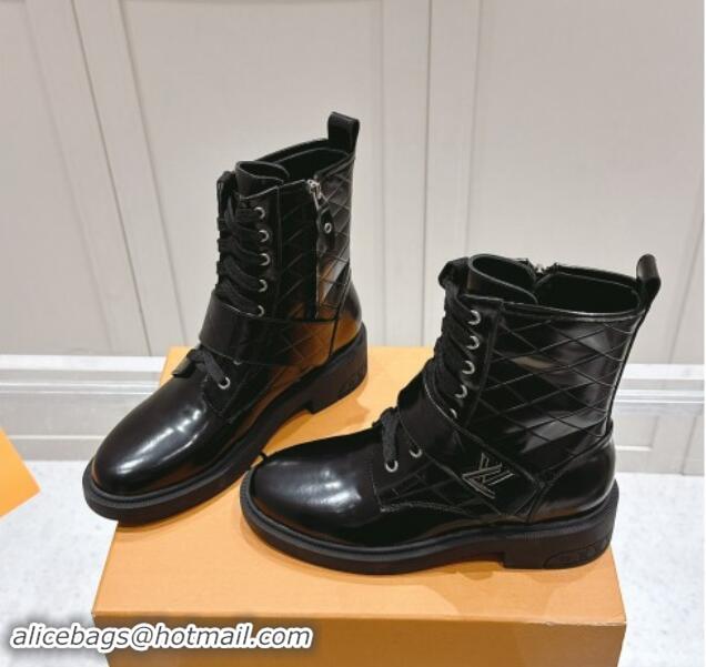 Unique Style Louis Vuitton Citizen Flat Ranger Ankle Boots with LV Strap in Black Shiny Leather 1015047