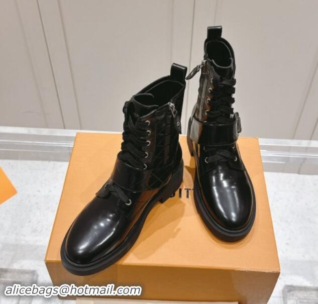 Unique Style Louis Vuitton Citizen Flat Ranger Ankle Boots with LV Strap in Black Shiny Leather 1015047