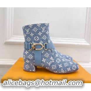 Pretty Style Louis Vuitton Westside Ankle Boots 3.5cm with Hook in Blue Monogram Canvas 1015052