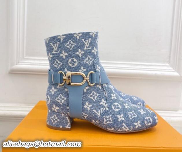 Pretty Style Louis Vuitton Westside Ankle Boots 3.5cm with Hook in Blue Monogram Canvas 1015052