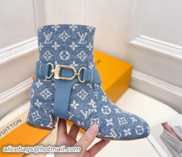 Pretty Style Louis Vuitton Westside Ankle Boots 3.5cm with Hook in Blue Monogram Canvas 1015052