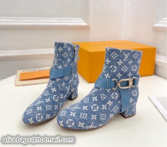 Pretty Style Louis Vuitton Westside Ankle Boots 3.5cm with Hook in Blue Monogram Canvas 1015052