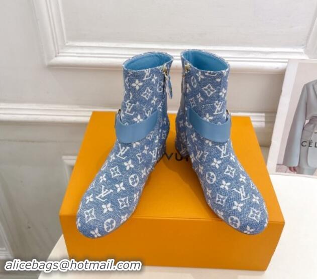 Pretty Style Louis Vuitton Westside Ankle Boots 3.5cm with Hook in Blue Monogram Canvas 1015052