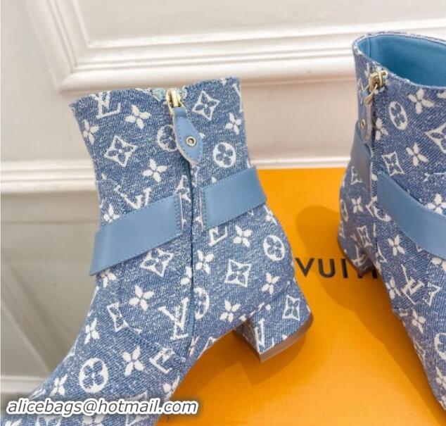 Pretty Style Louis Vuitton Westside Ankle Boots 3.5cm with Hook in Blue Monogram Canvas 1015052